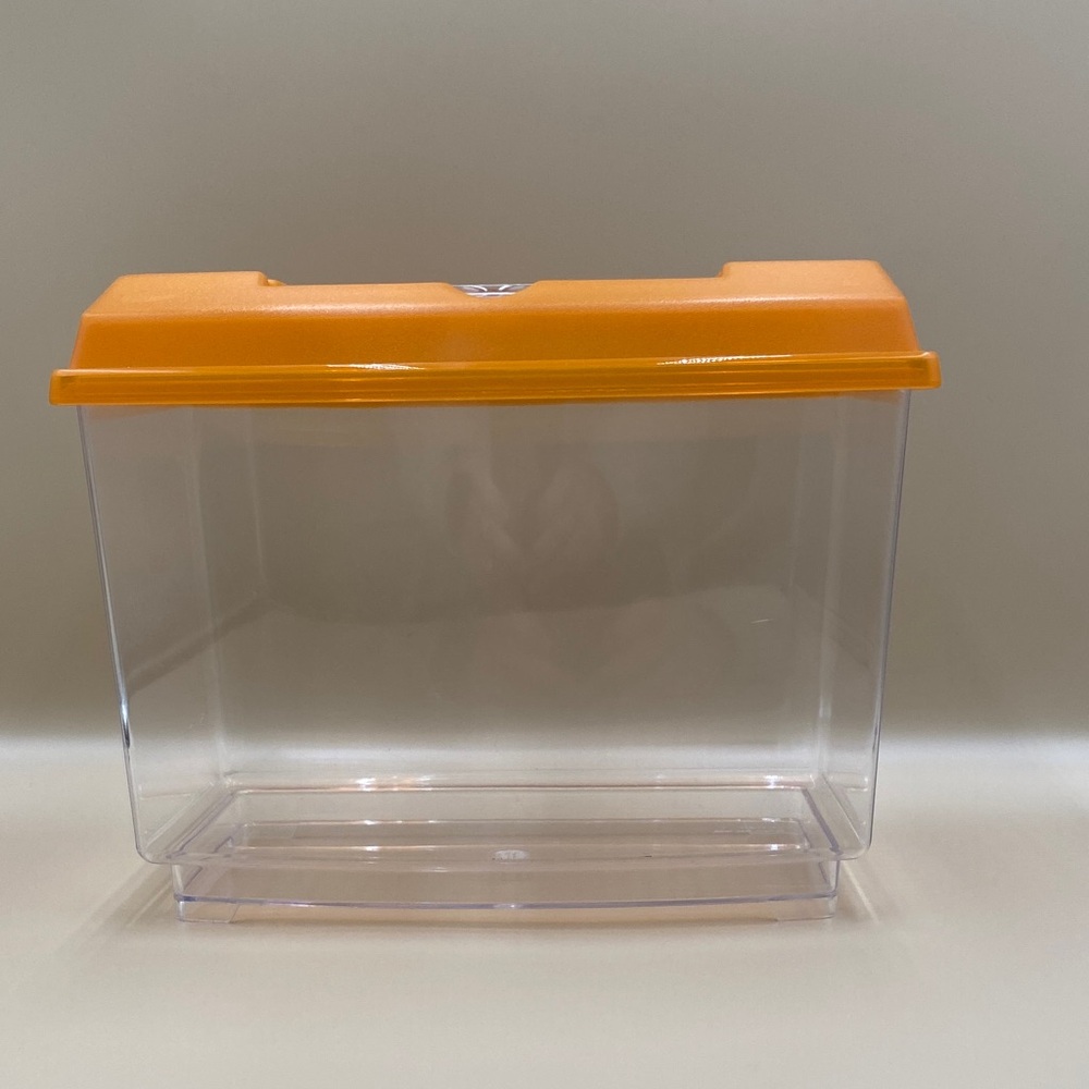 Clear Plastic Storage Container with Orange Lid pet, insect carrier, reptile.,
